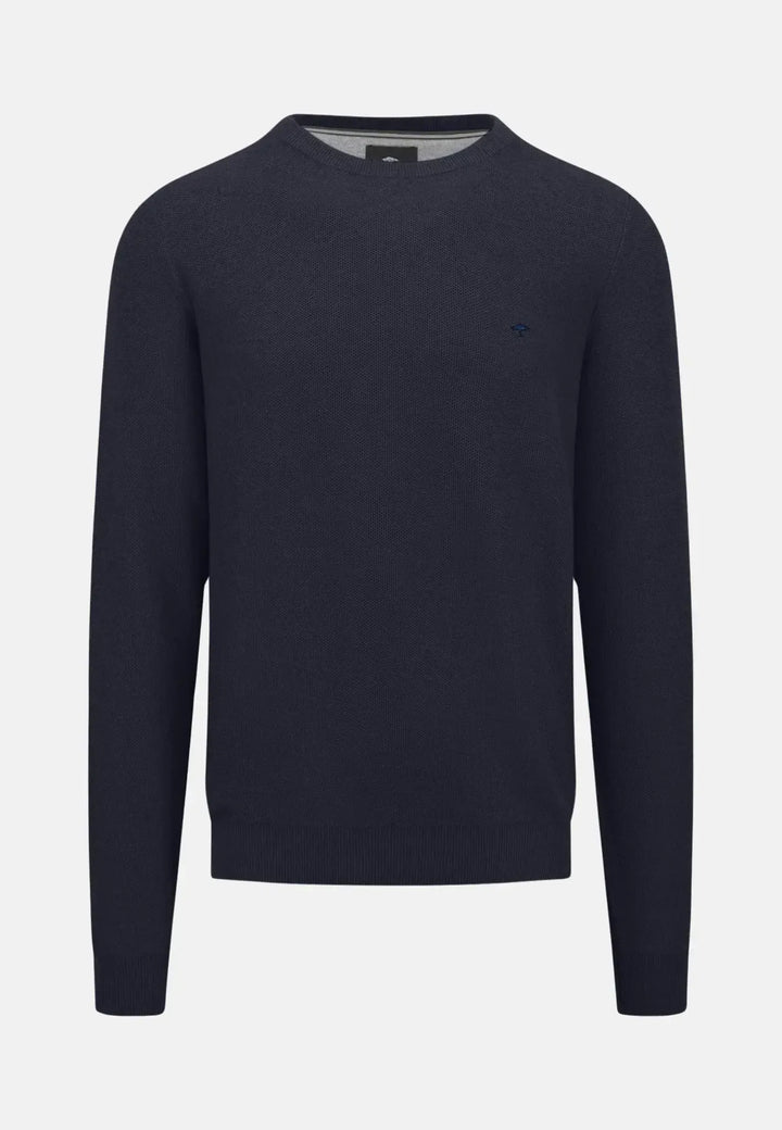 fynch-hatton-Structured Crewneck Cotton Knit Dark Navy