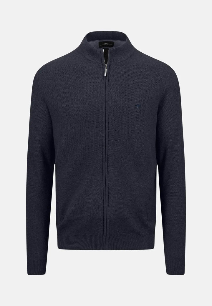 fynch-hatton-Structured Full Zip Cotton Knit Navy