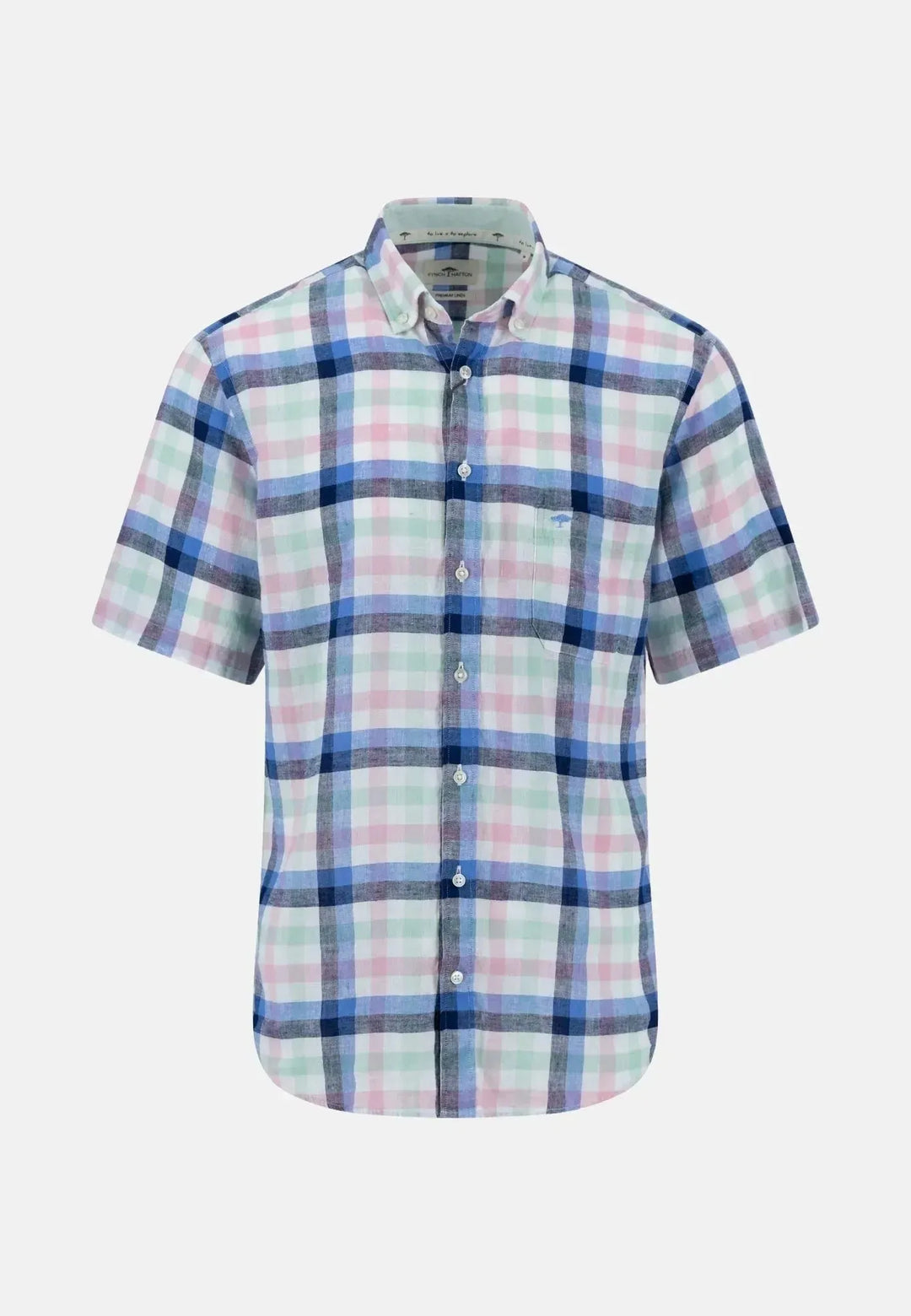 fynch-hatton-Summer Check Linen Short Sleeved Shirt Minty Green