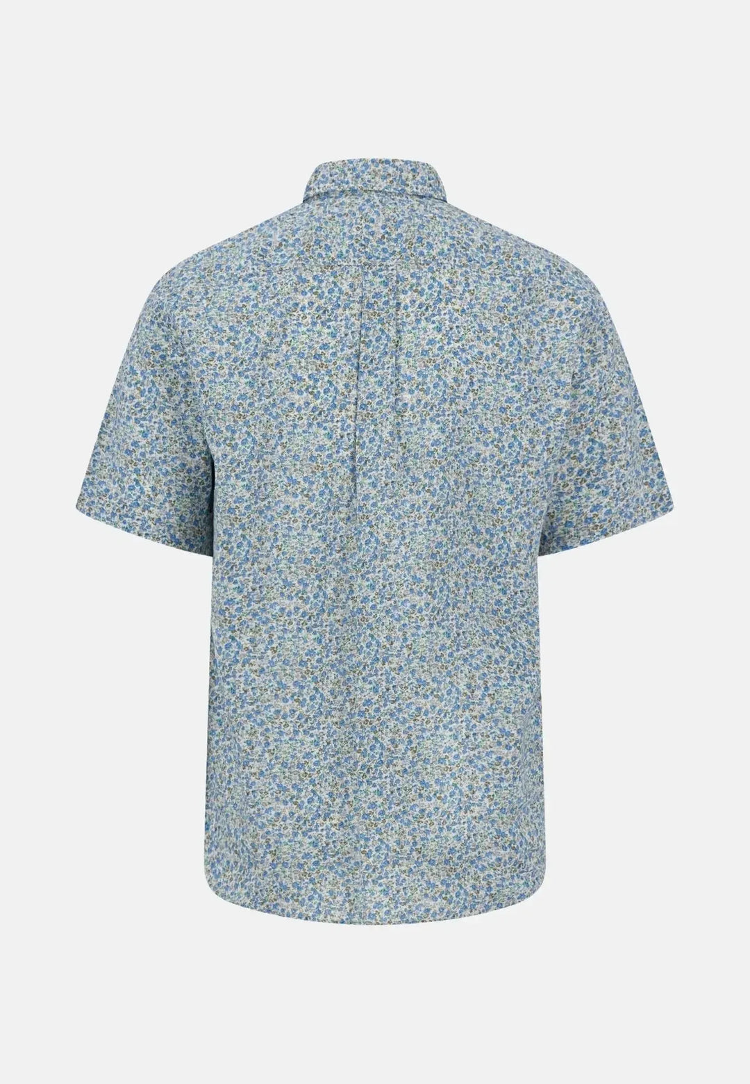 fynch-hatton-Summer Print Linen Short Sleeved Shirt Crystal Blue