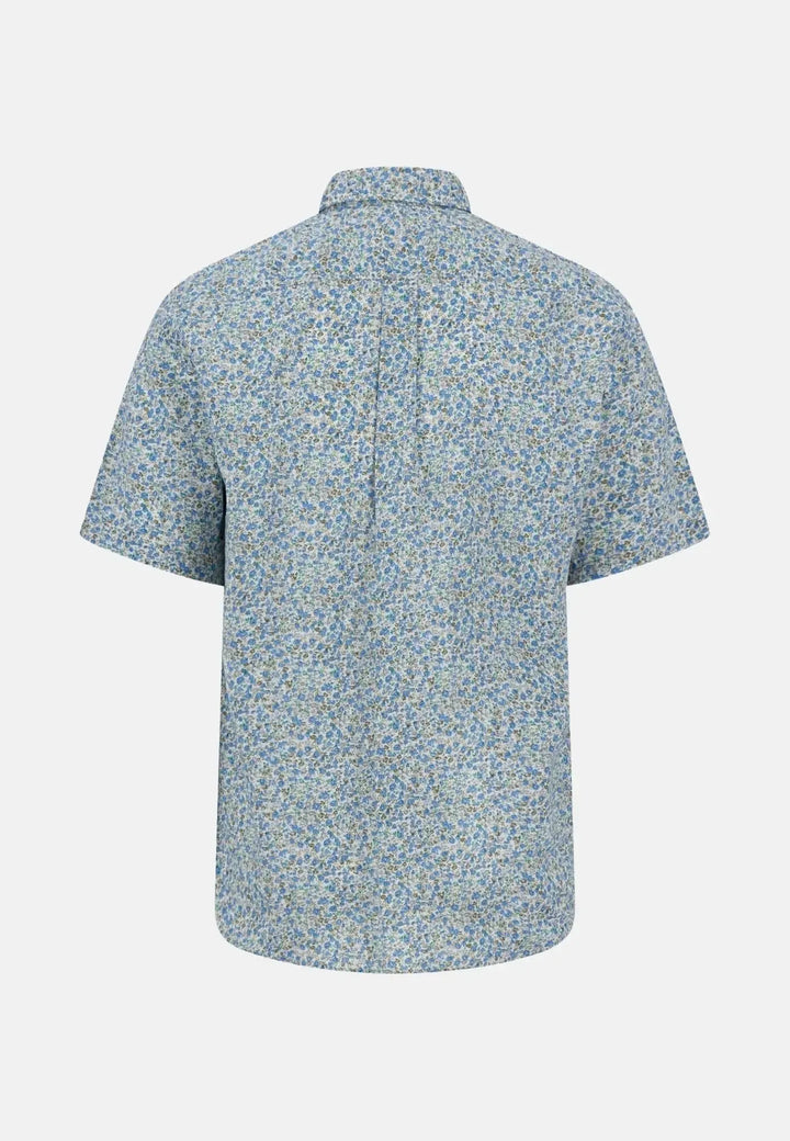 fynch-hatton-Summer Print Linen Short Sleeved Shirt Crystal Blue