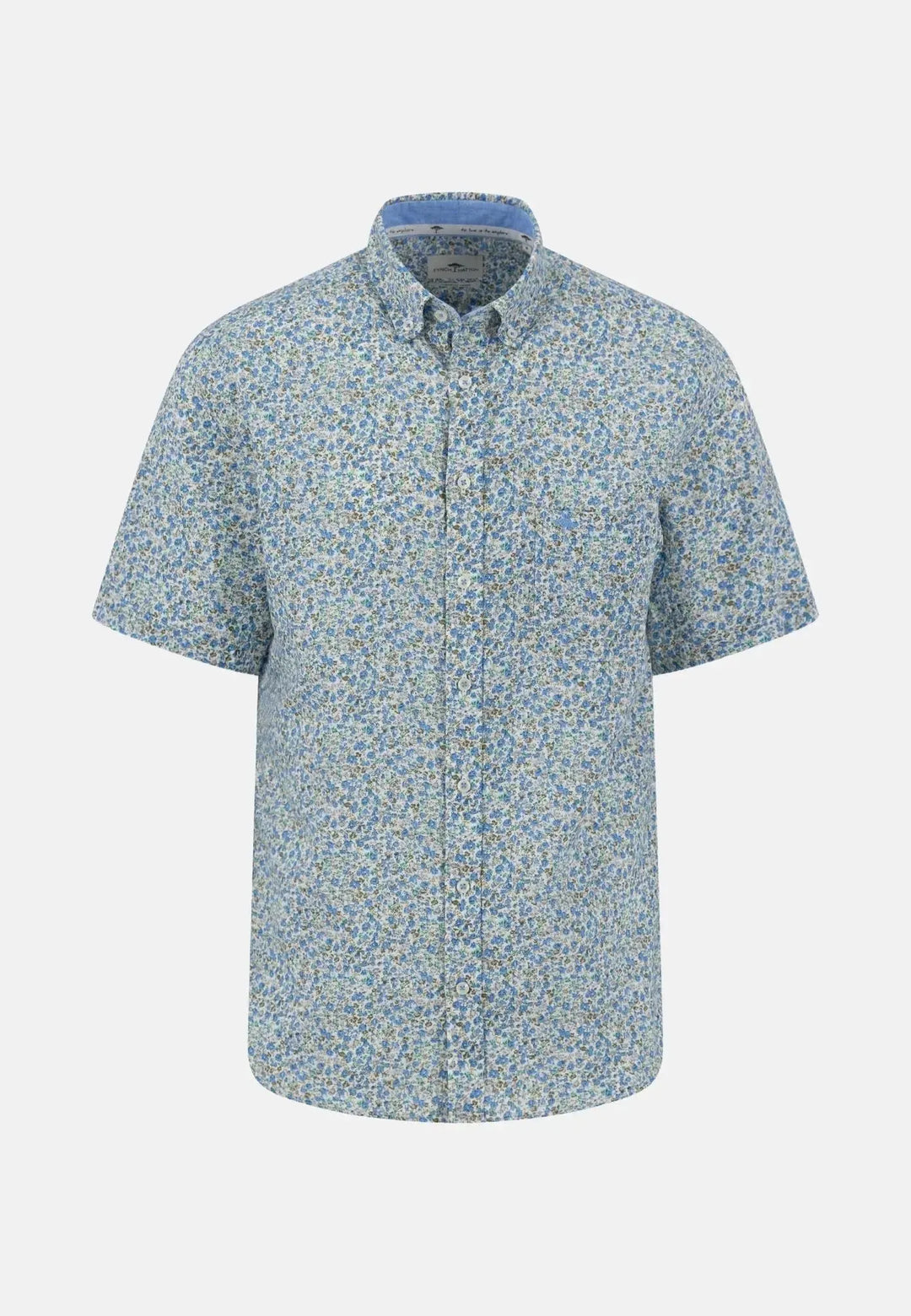 fynch-hatton-Summer Print Linen Short Sleeved Shirt Crystal Blue