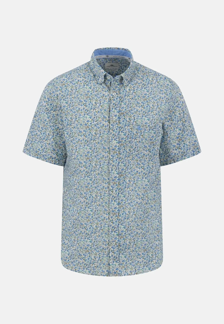 fynch-hatton-Summer Print Linen Short Sleeved Shirt Crystal Blue