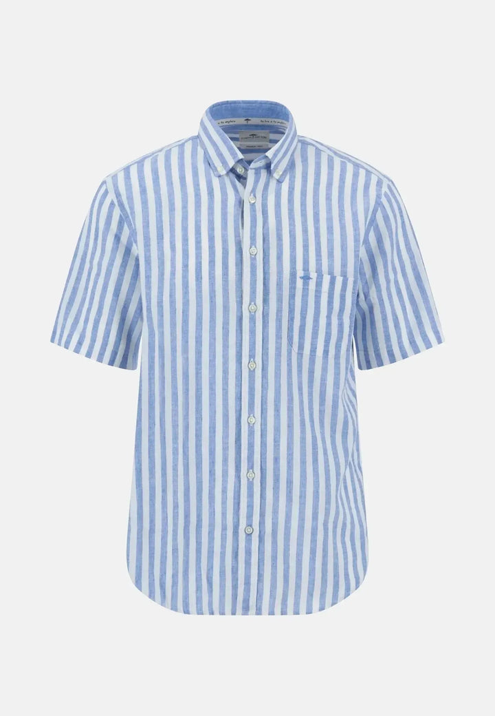 fynch-hatton-Summer Stripes Linen Short Sleeved Shirt Crystal Blue