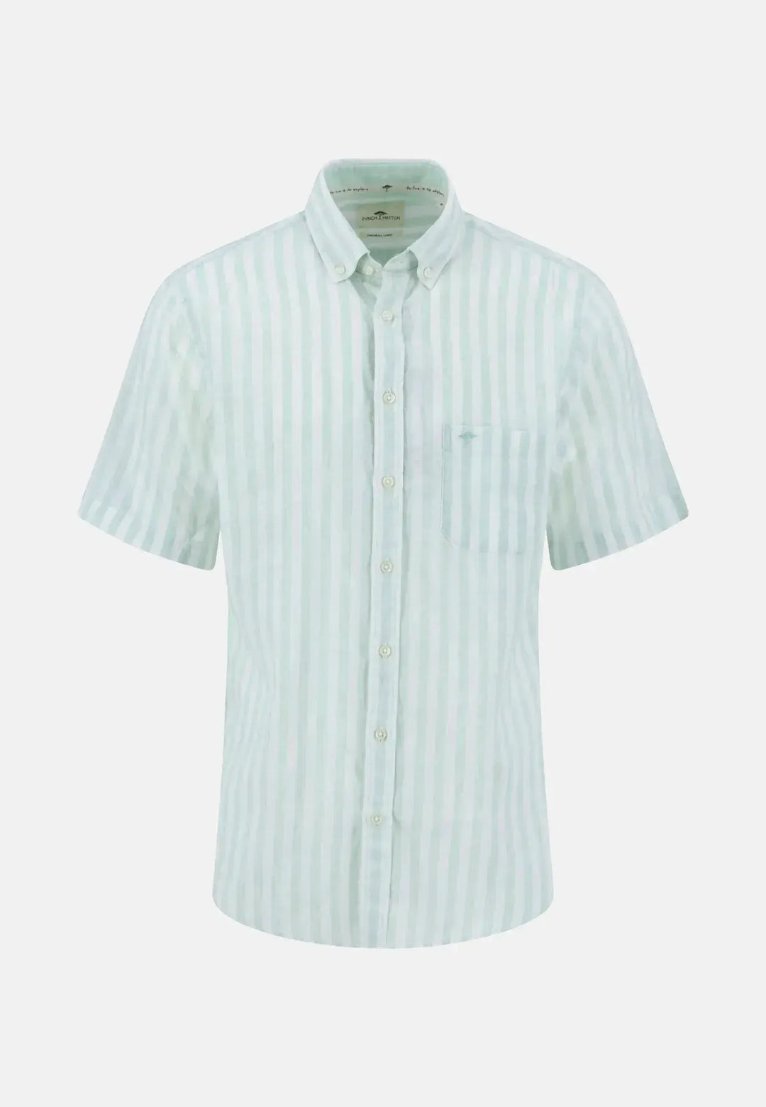 fynch-hatton-Summer Stripes Linen Short Sleeved Shirt Minty Green