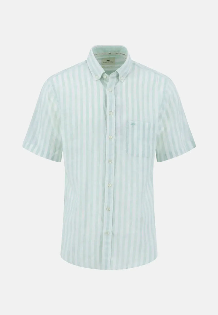 fynch-hatton-Summer Stripes Linen Short Sleeved Shirt Minty Green