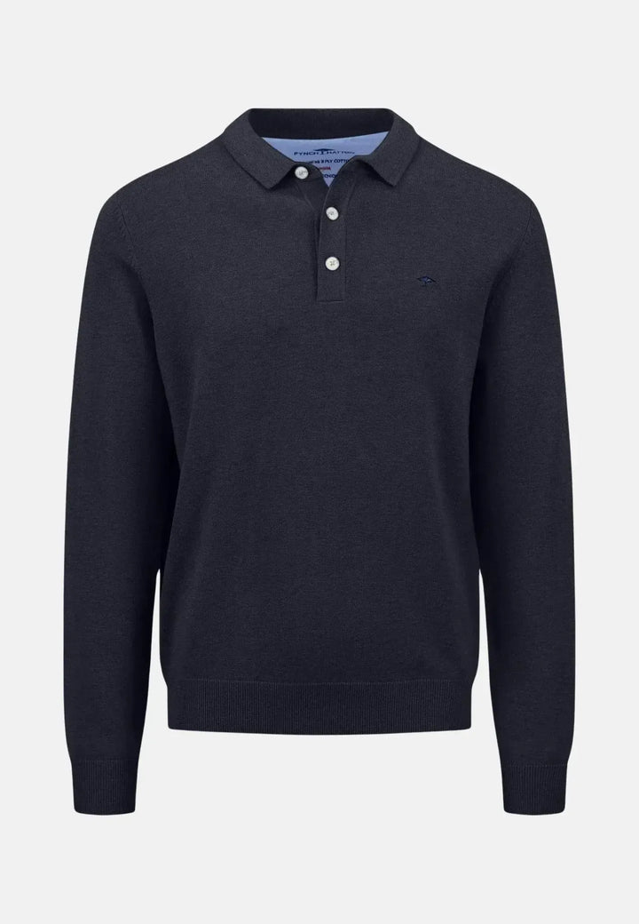 fynch-hatton-Superfine Polo Collar Cotton Knit Navy