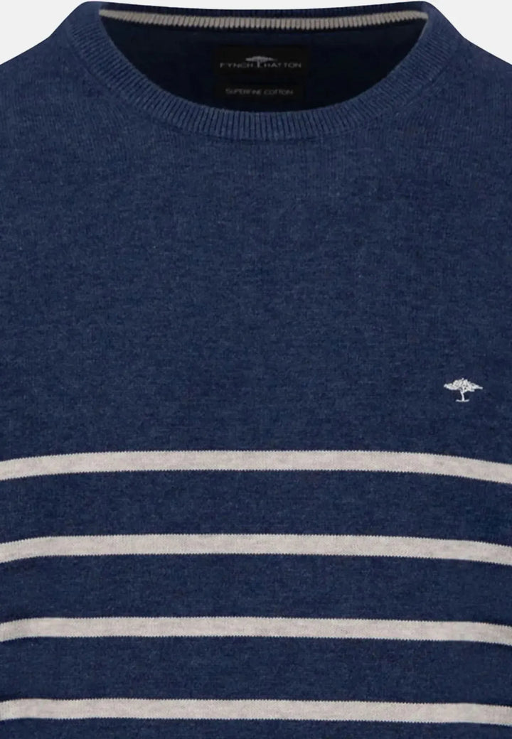 fynch-hatton-Superfine Striped Cotton Crewneck Knit Night