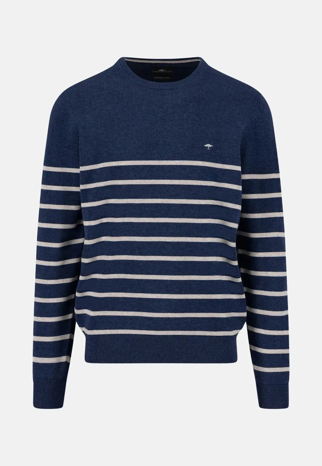 fynch-hatton-Superfine Striped Cotton Crewneck Knit Night