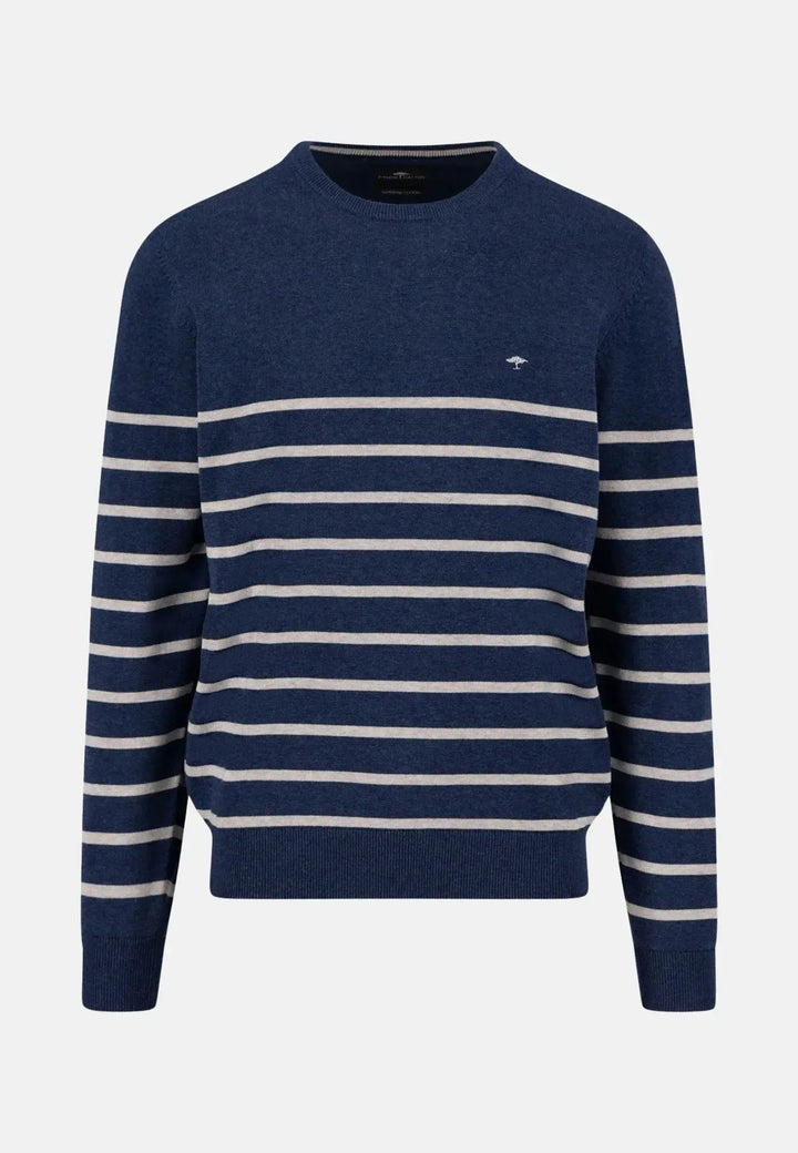fynch-hatton-Superfine Striped Cotton Crewneck Knit Night