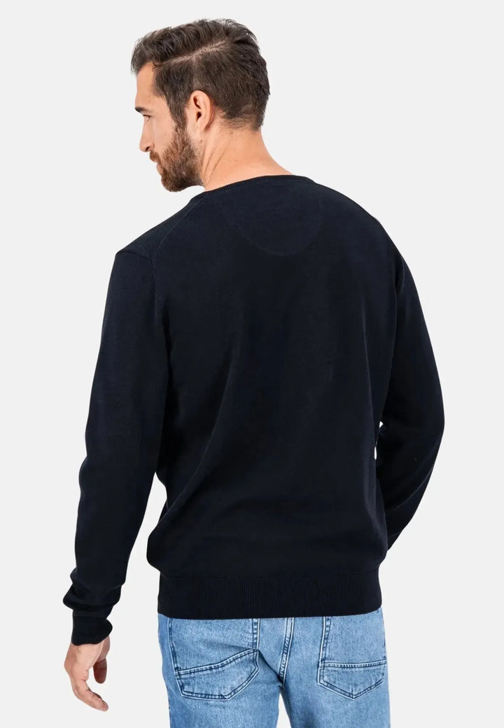 fynch-hatton-Superfine V-Neck Cotton Knit Black