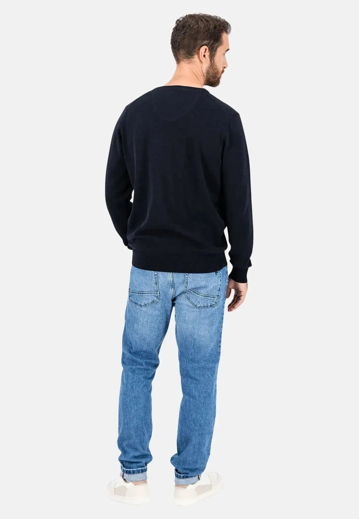 fynch-hatton-Superfine V-Neck Cotton Knit Black