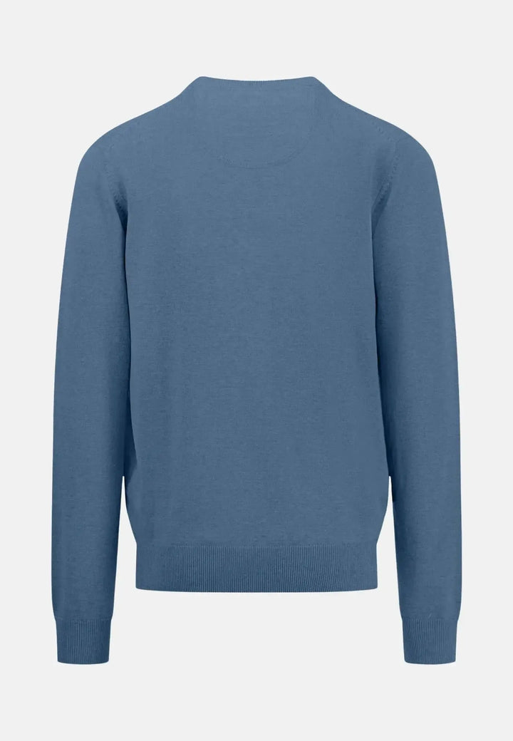 fynch-hatton-Superfine V-Neck Cotton Knit Cloud Blue