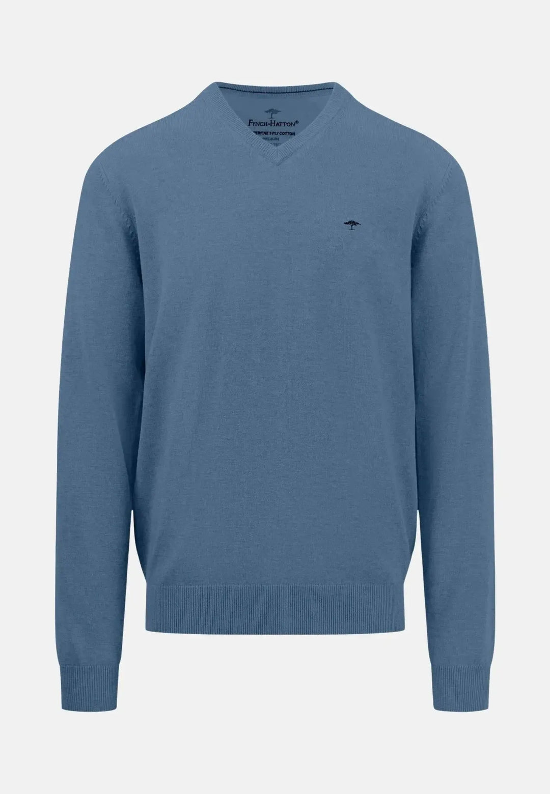 fynch-hatton-Superfine V-Neck Cotton Knit Cloud Blue