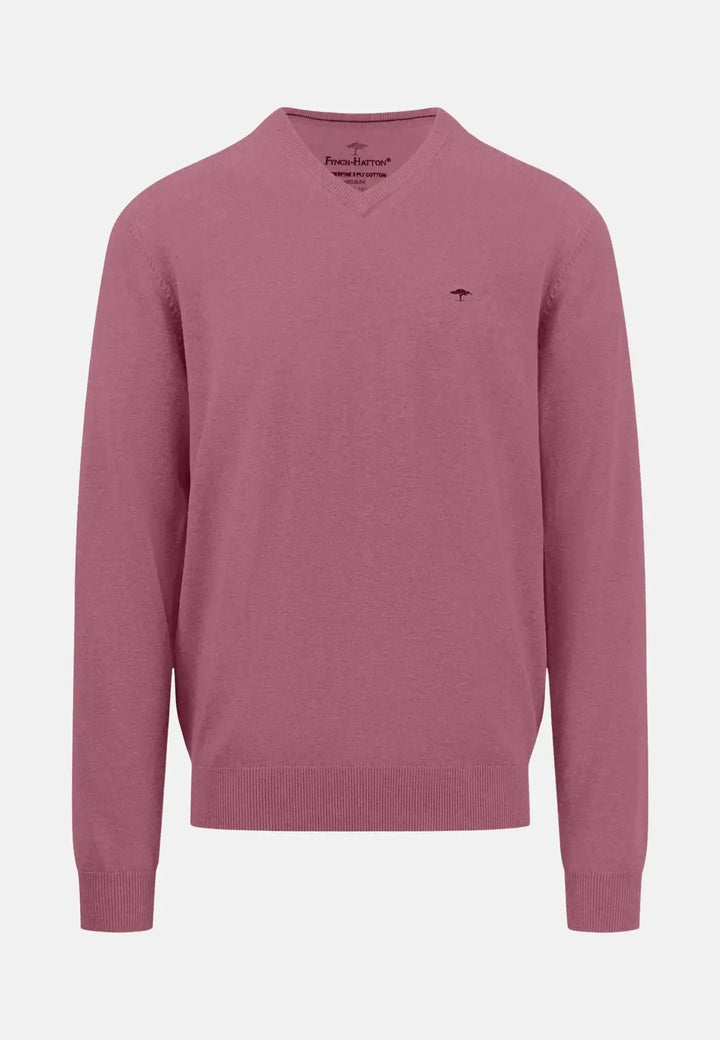 fynch-hatton-Superfine V-Neck Cotton Knit Pale Blush