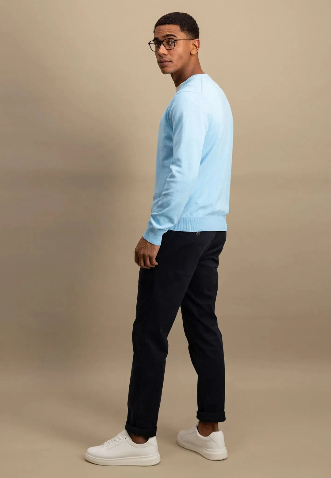 fynch-hatton-Superfine V-Neck Cotton Knit Splashy Ocean