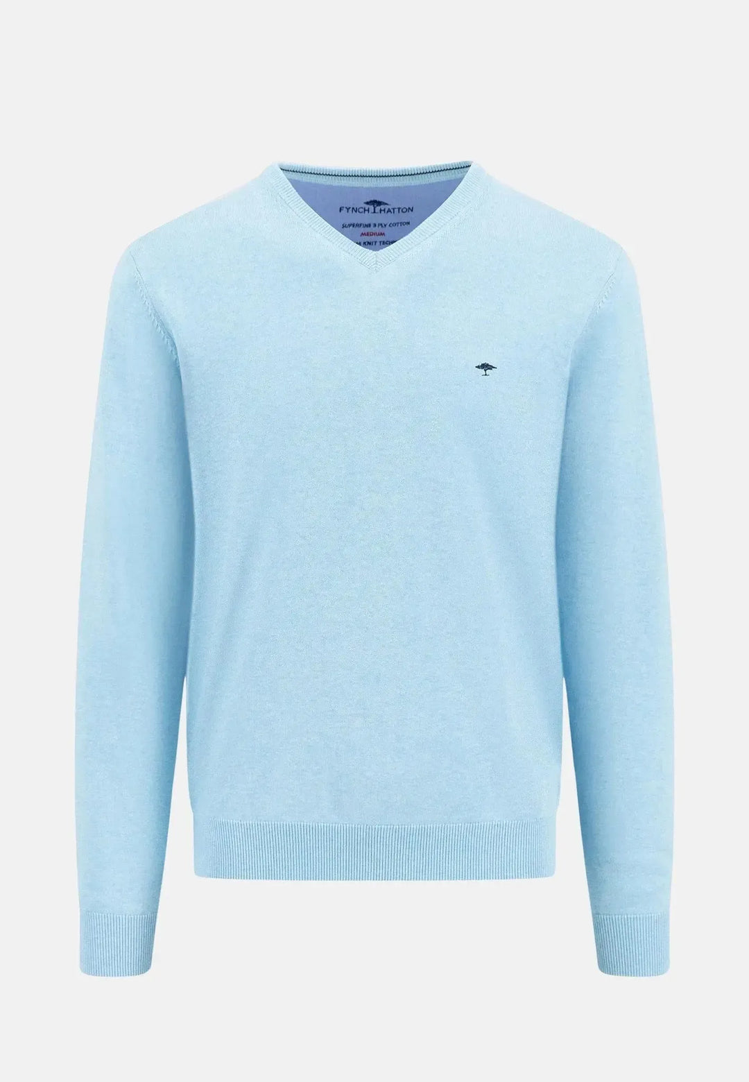 fynch-hatton-Superfine V-Neck Cotton Knit Splashy Ocean