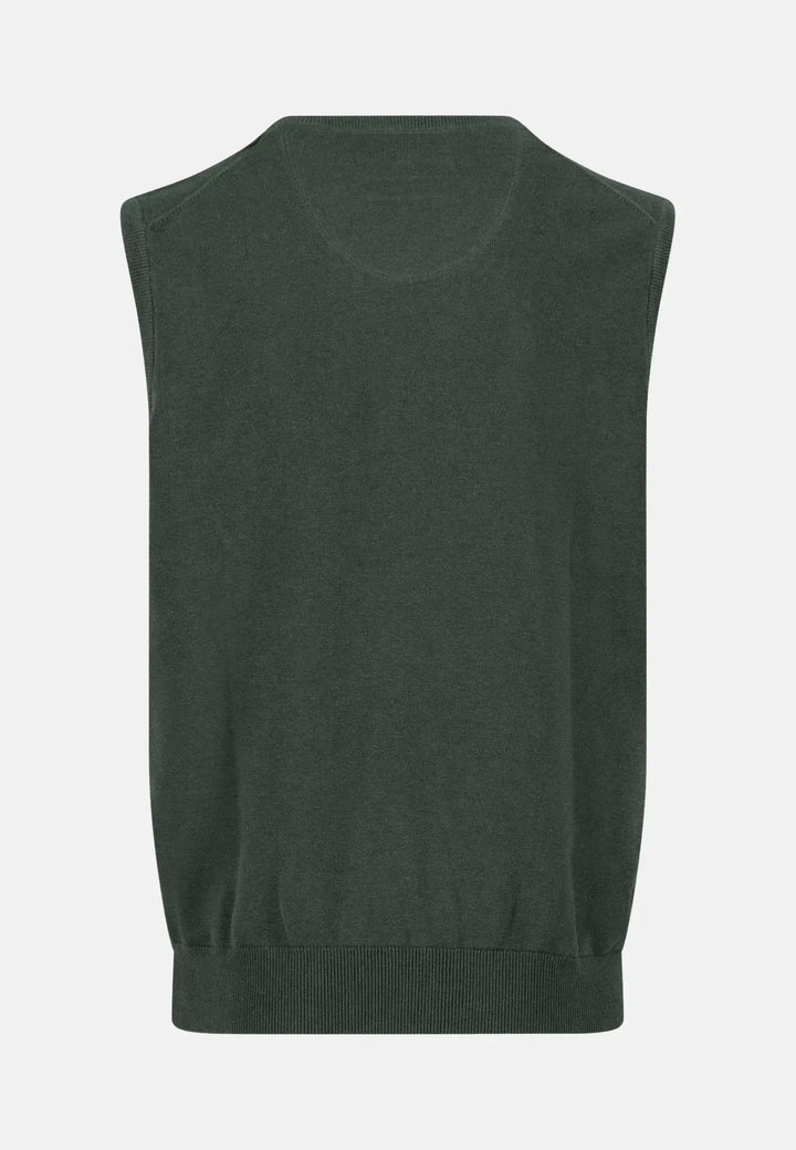 fynch-hatton-Superfine V-Neck Cotton Knit Vest Dark Ivy