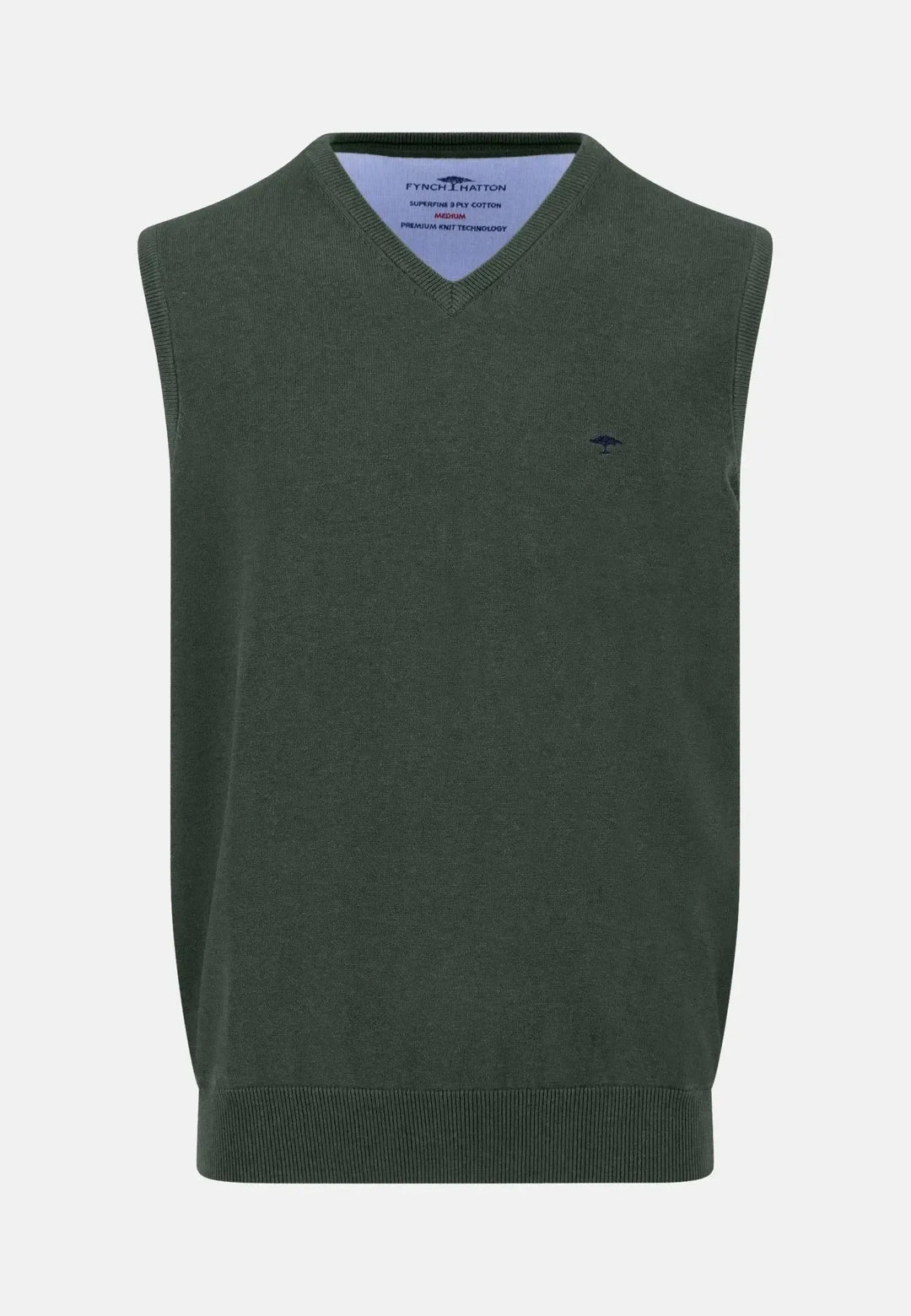 fynch-hatton-Superfine V-Neck Cotton Knit Vest Dark Ivy