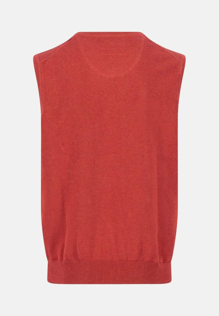 fynch-hatton-Superfine V-Neck Cotton Knit Vest Garnet Red