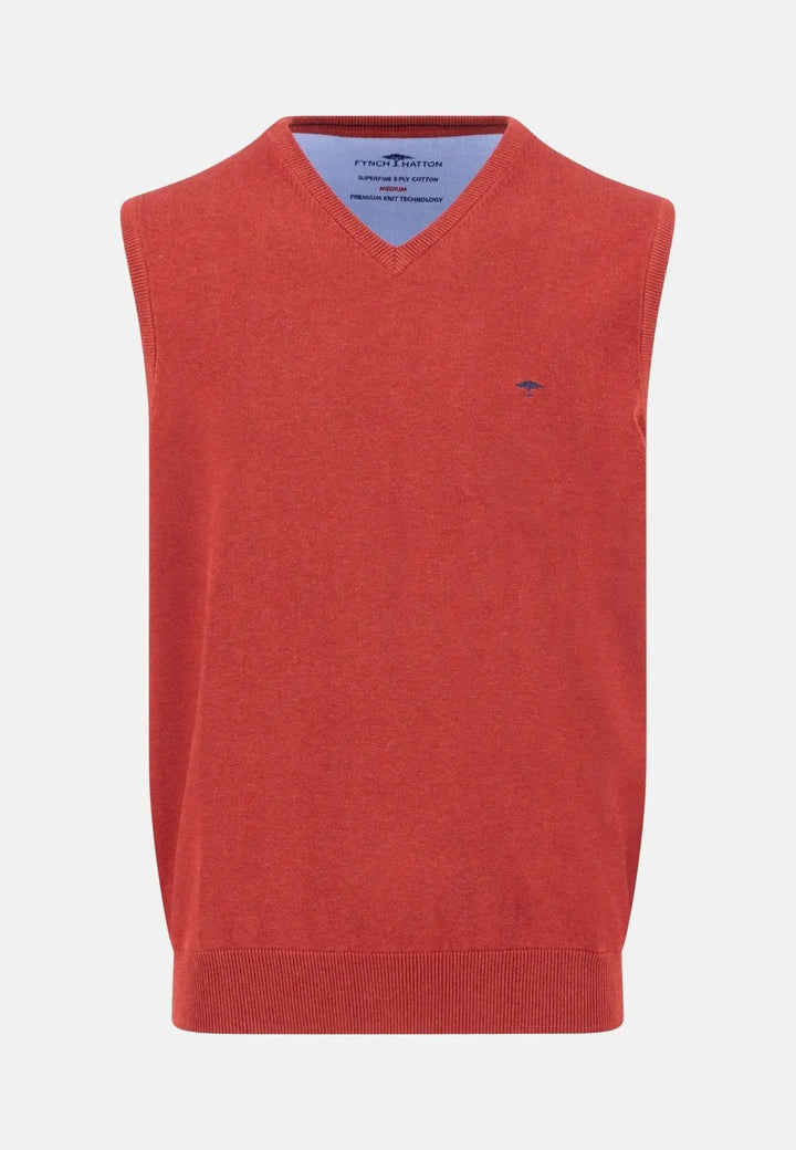 fynch-hatton-Superfine V-Neck Cotton Knit Vest Garnet Red