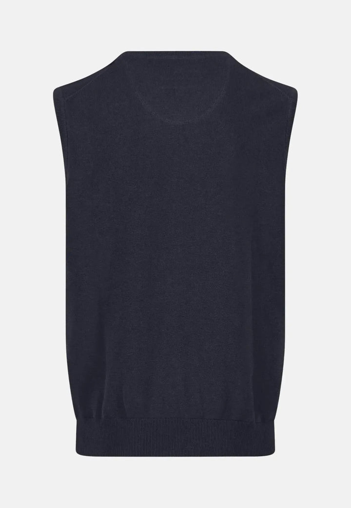 fynch-hatton-Superfine V-Neck Cotton Knit Vest Navy
