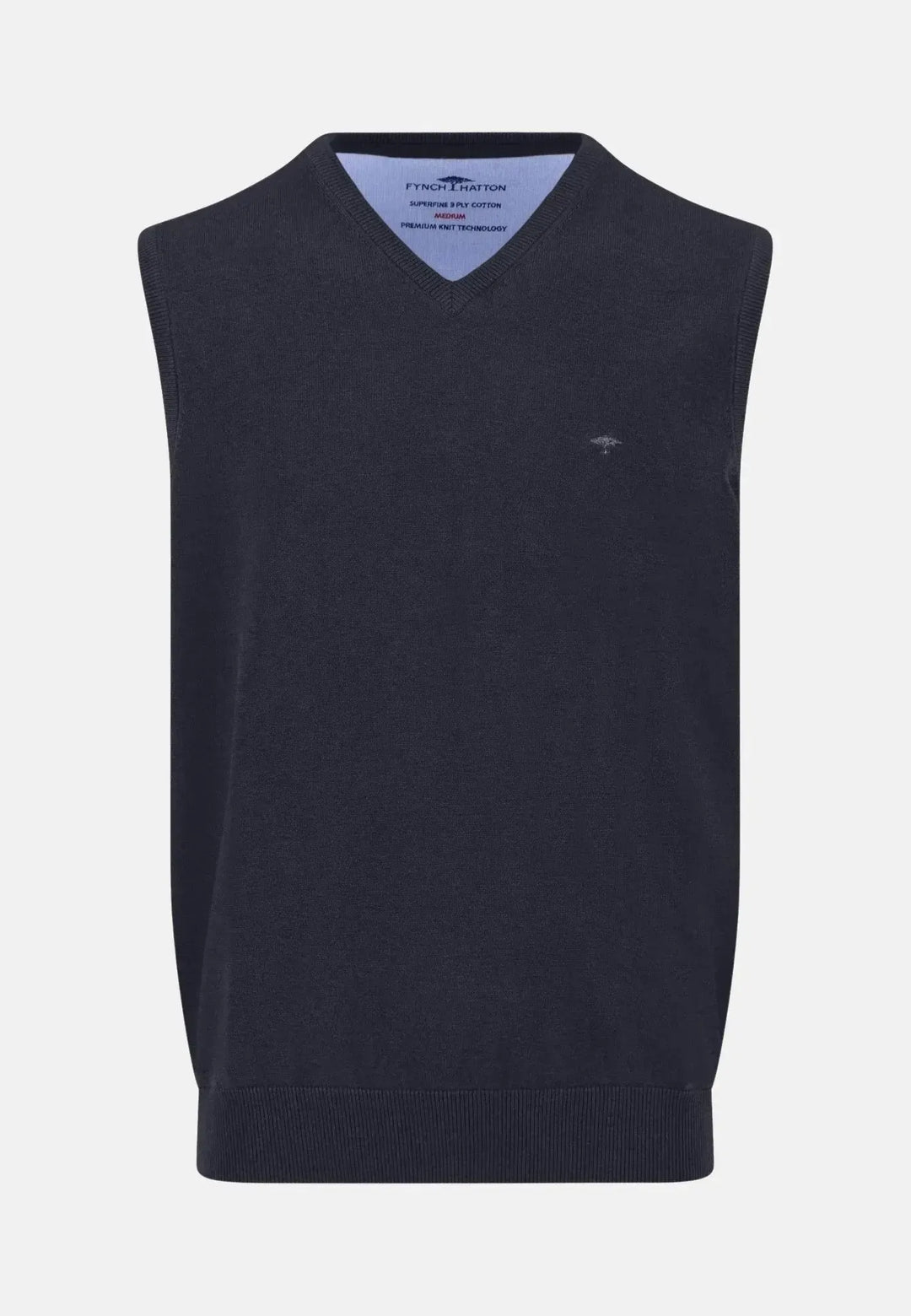fynch-hatton-Superfine V-Neck Cotton Knit Vest Navy