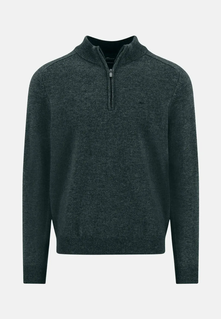 fynch-hatton-Supersoft Lambswool 1/4 Zip Knit Dark Ivy