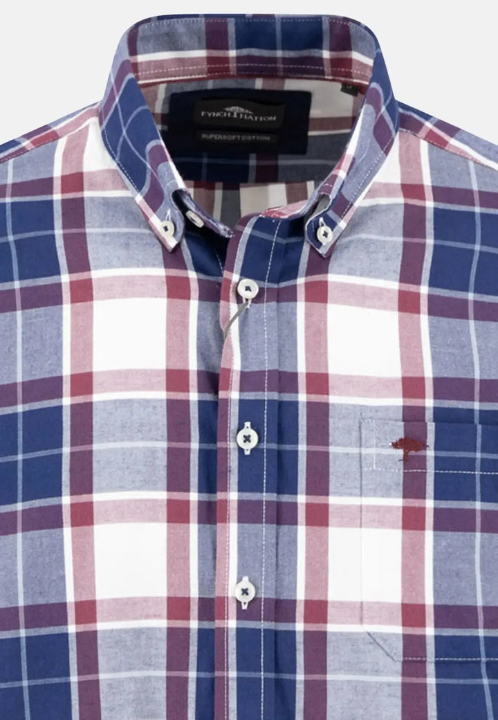 fynch-hatton-Twill Check Button Down Shirt Deep Merlot
