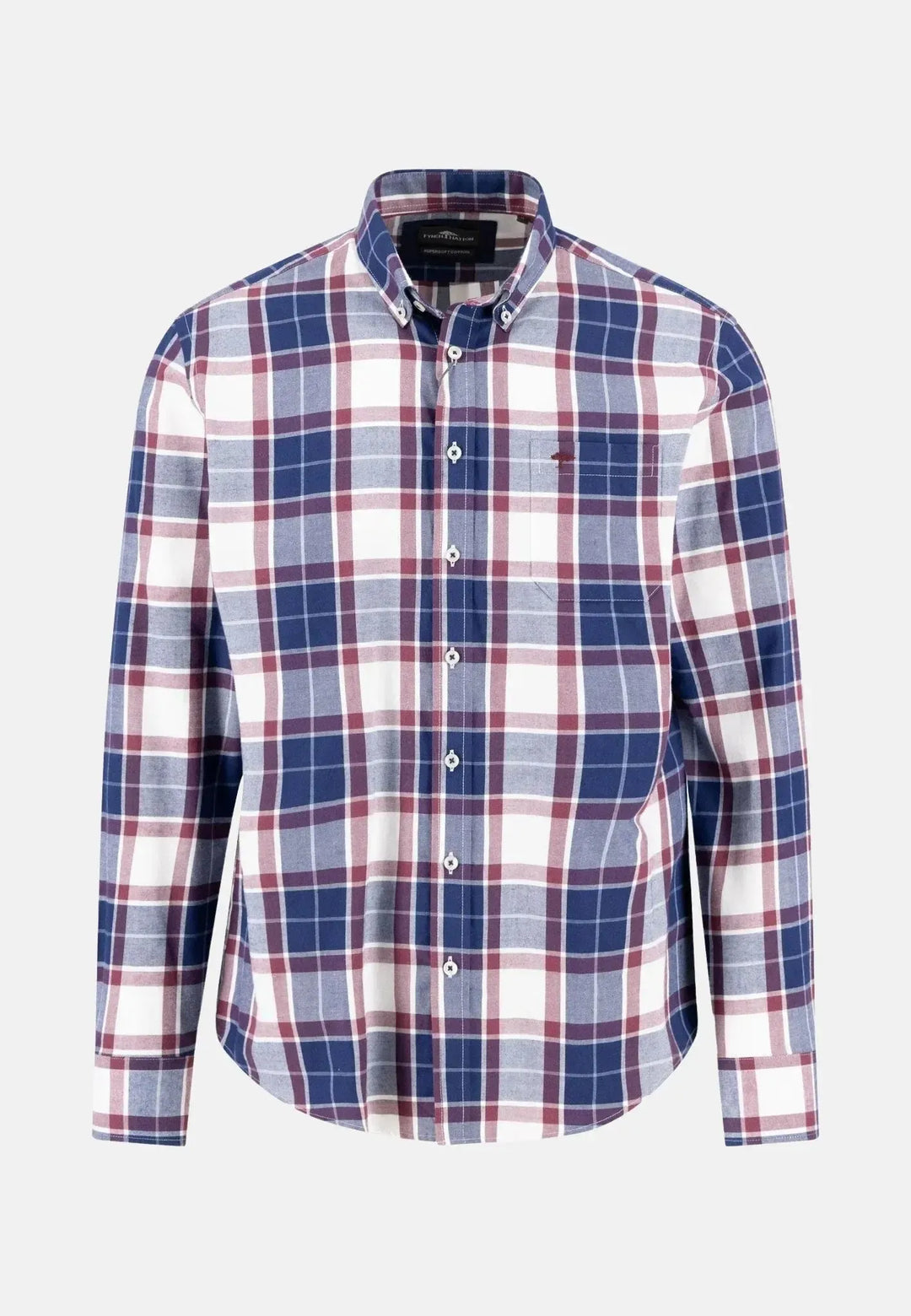 fynch-hatton-Twill Check Button Down Shirt Deep Merlot