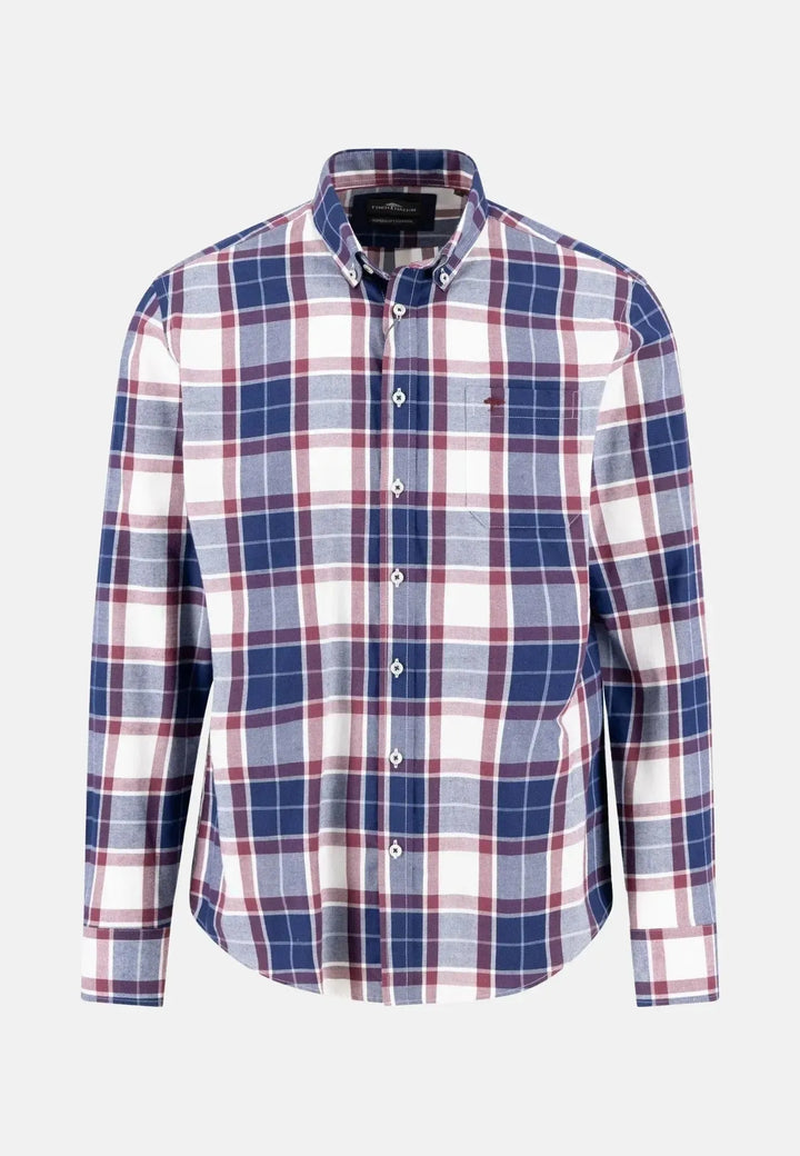 fynch-hatton-Twill Check Button Down Shirt Deep Merlot