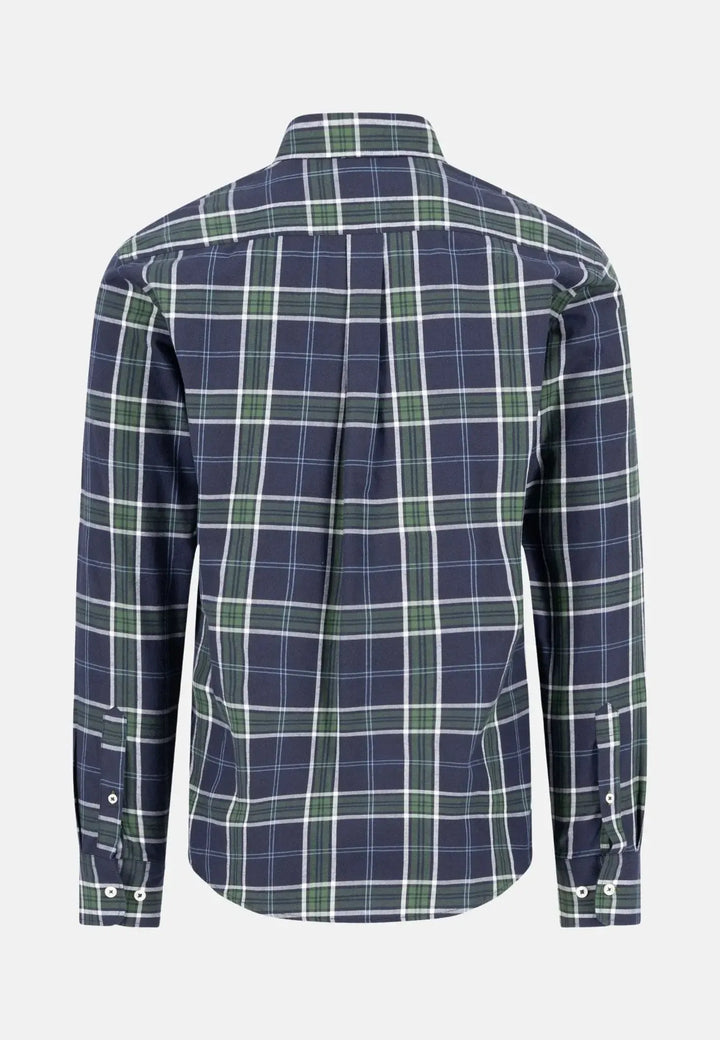 fynch-hatton-Twill Check Button Down Shirt Navy