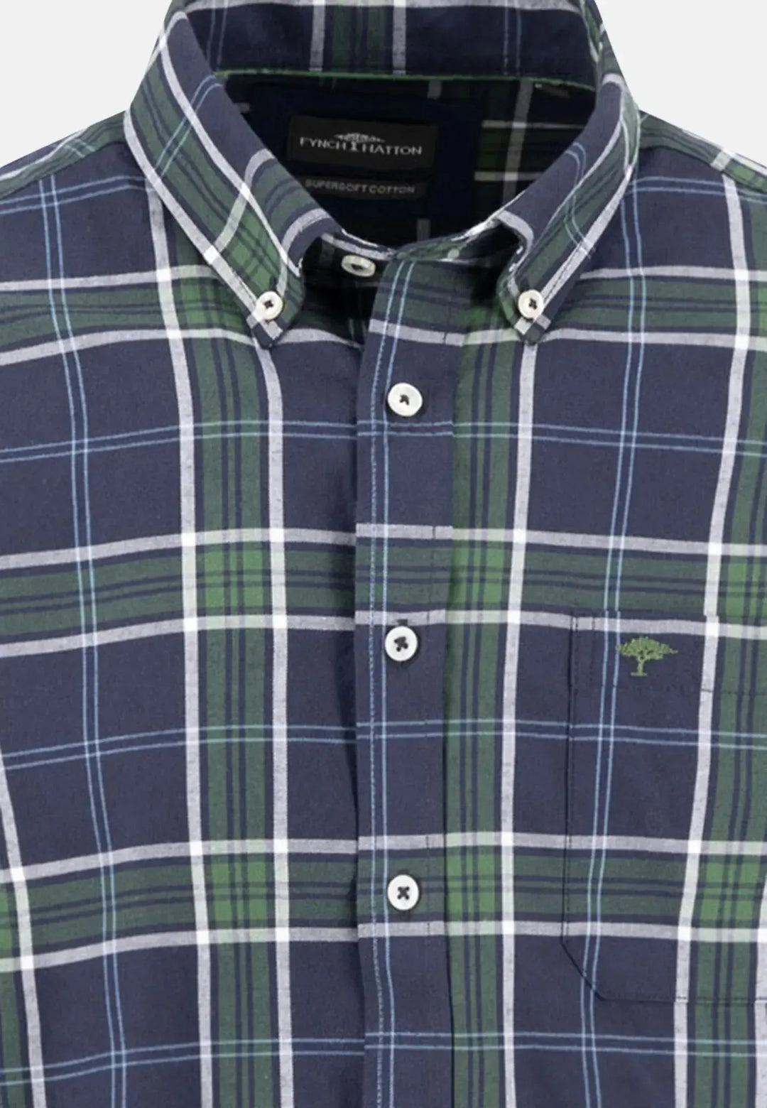fynch-hatton-Twill Check Button Down Shirt Navy