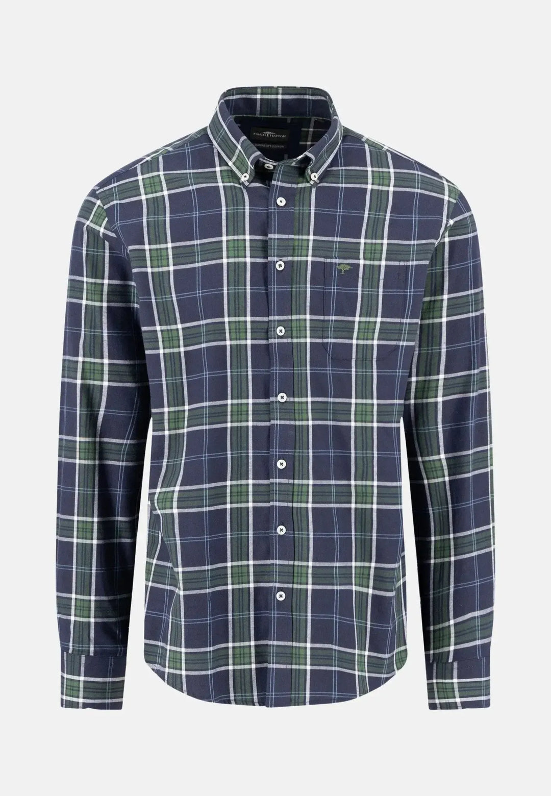 fynch-hatton-Twill Check Button Down Shirt Navy