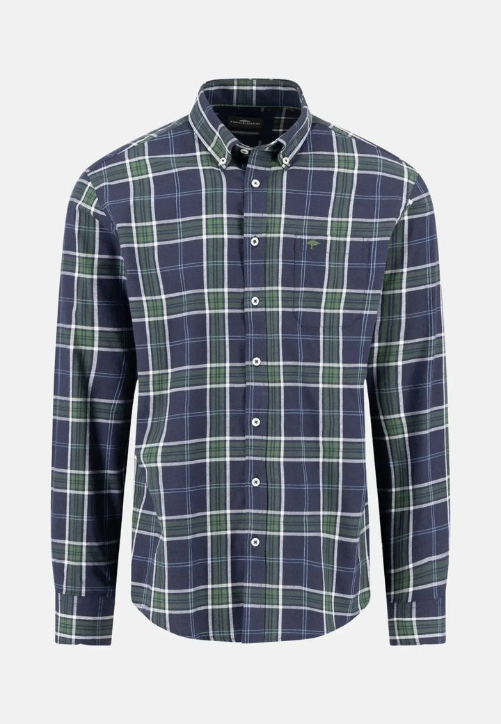 fynch-hatton-Twill Check Button Down Shirt Navy