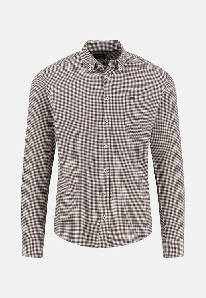 fynch-hatton-Vichy Check Flannel Shirt Dark Chocolate