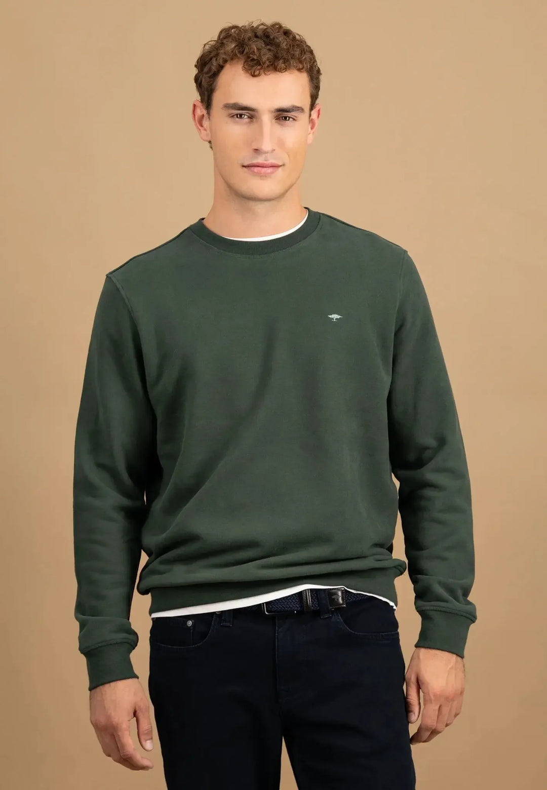 fynch-hatton-Washed Cotton Crewneck Sweatshirt Dark Ivy