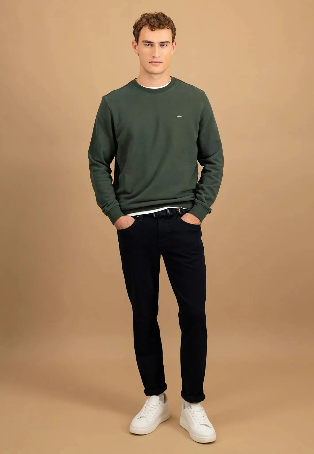 fynch-hatton-Washed Cotton Crewneck Sweatshirt Dark Ivy