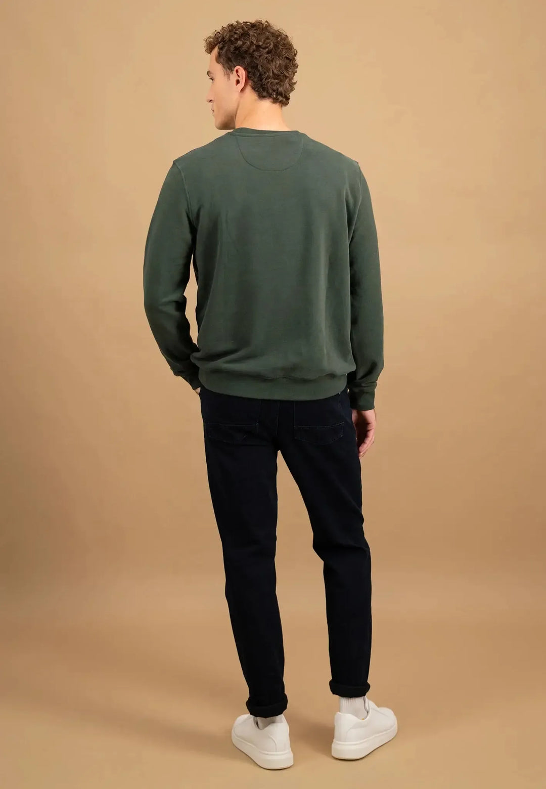 fynch-hatton-Washed Cotton Crewneck Sweatshirt Dark Ivy