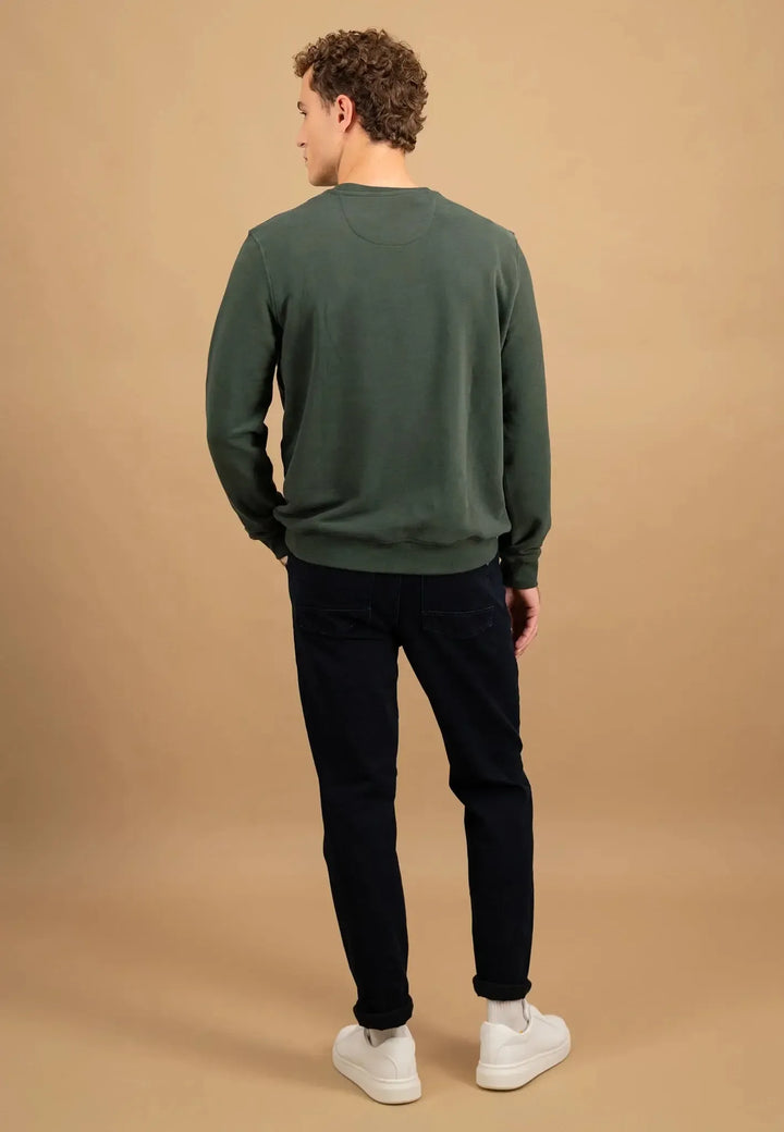 fynch-hatton-Washed Cotton Crewneck Sweatshirt Dark Ivy