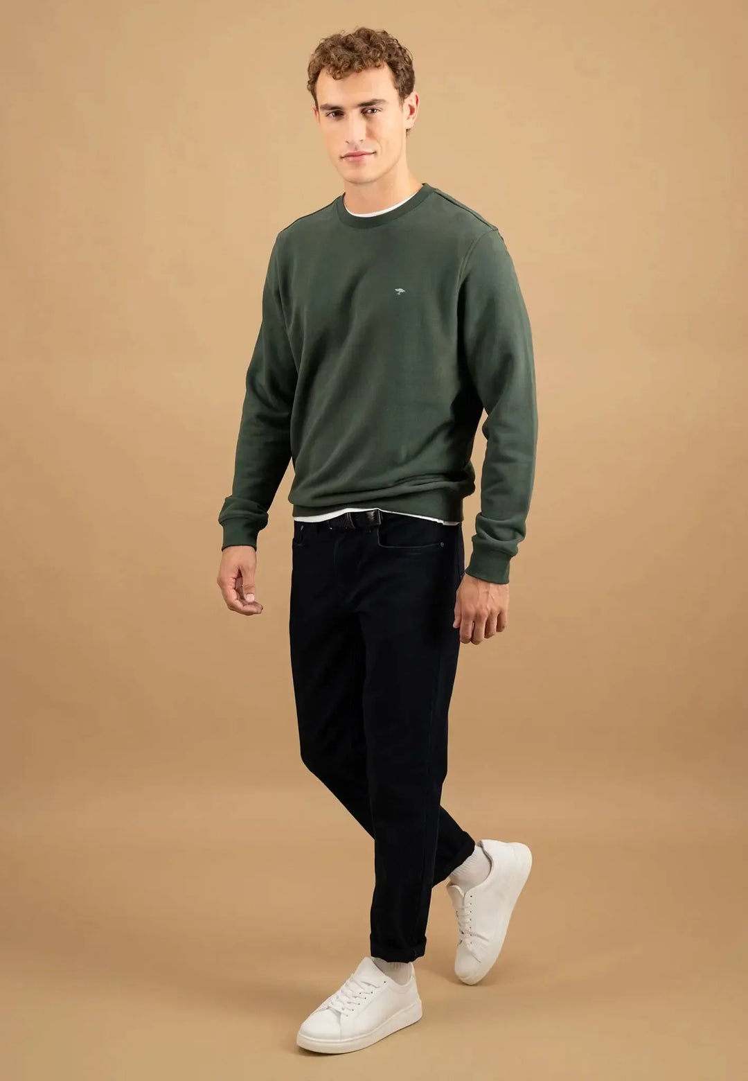 fynch-hatton-Washed Cotton Crewneck Sweatshirt Dark Ivy