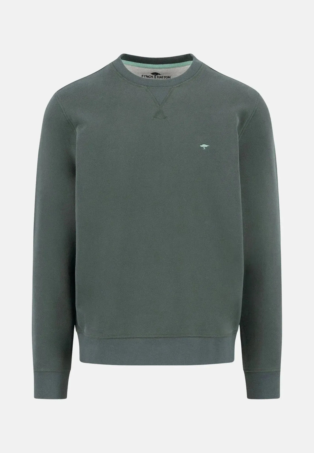 fynch-hatton-Washed Cotton Crewneck Sweatshirt Dark Ivy