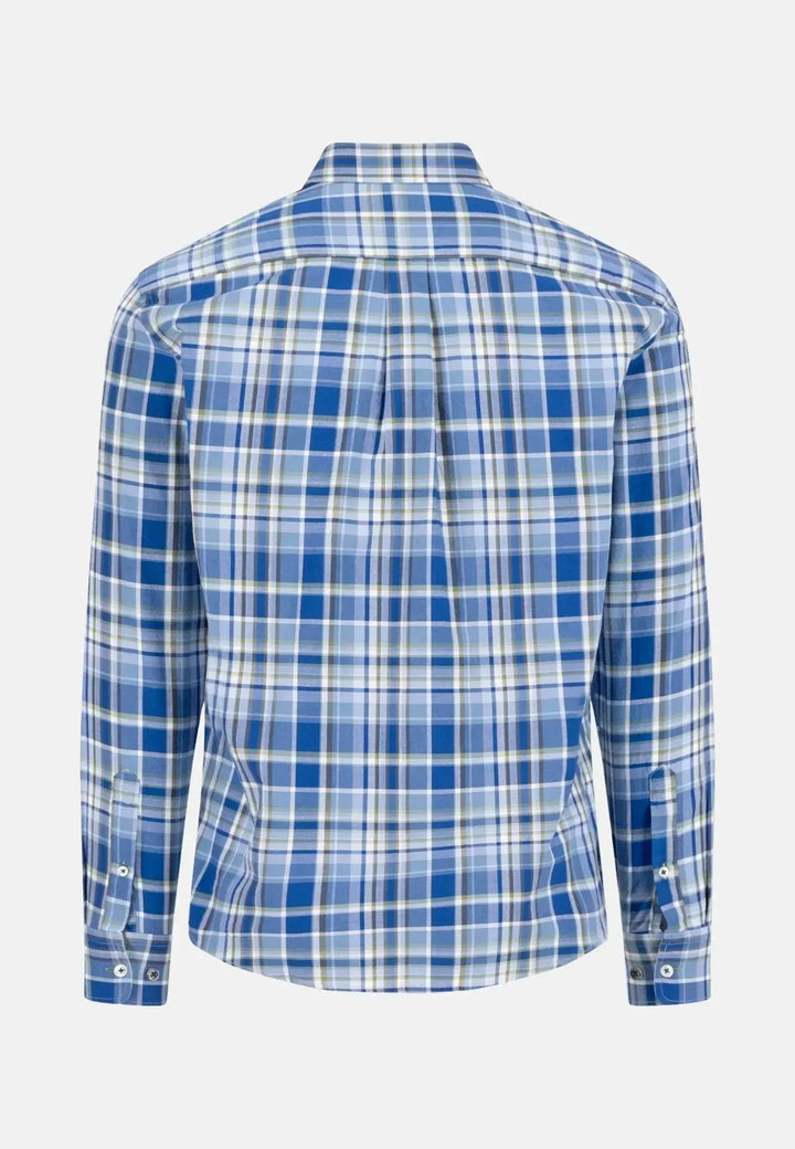 fynch-hatton-Washed Oxford Button Down Check Shirt Harbour Blue