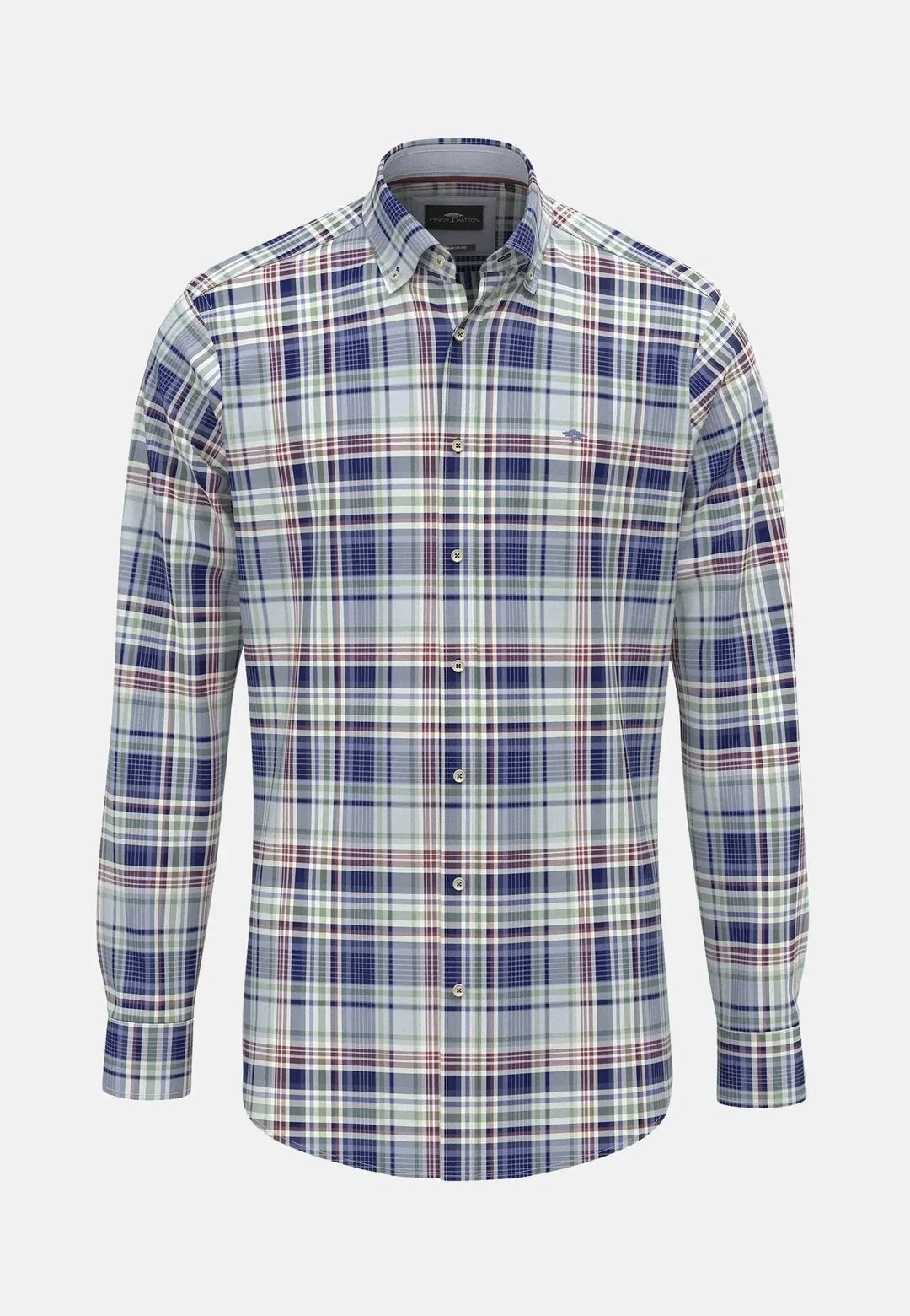 fynch-hatton-Washed Oxford Check Button Down Shirt Berry