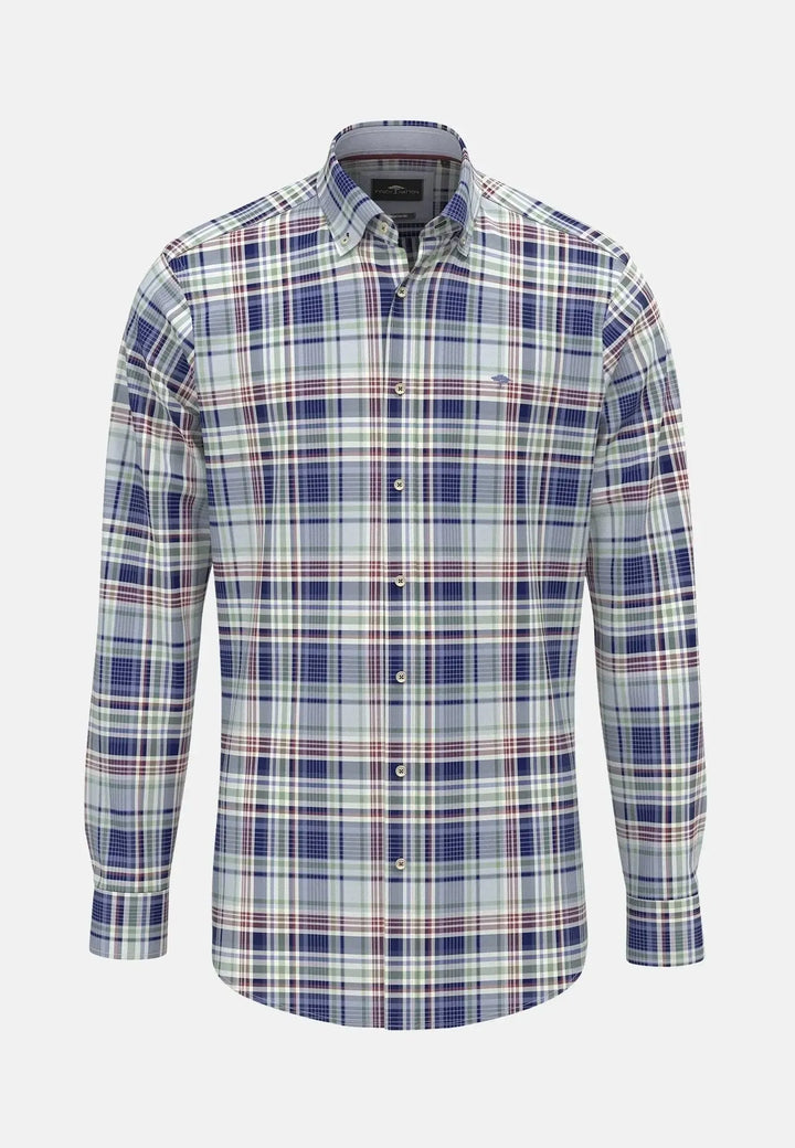 fynch-hatton-Washed Oxford Check Button Down Shirt Berry