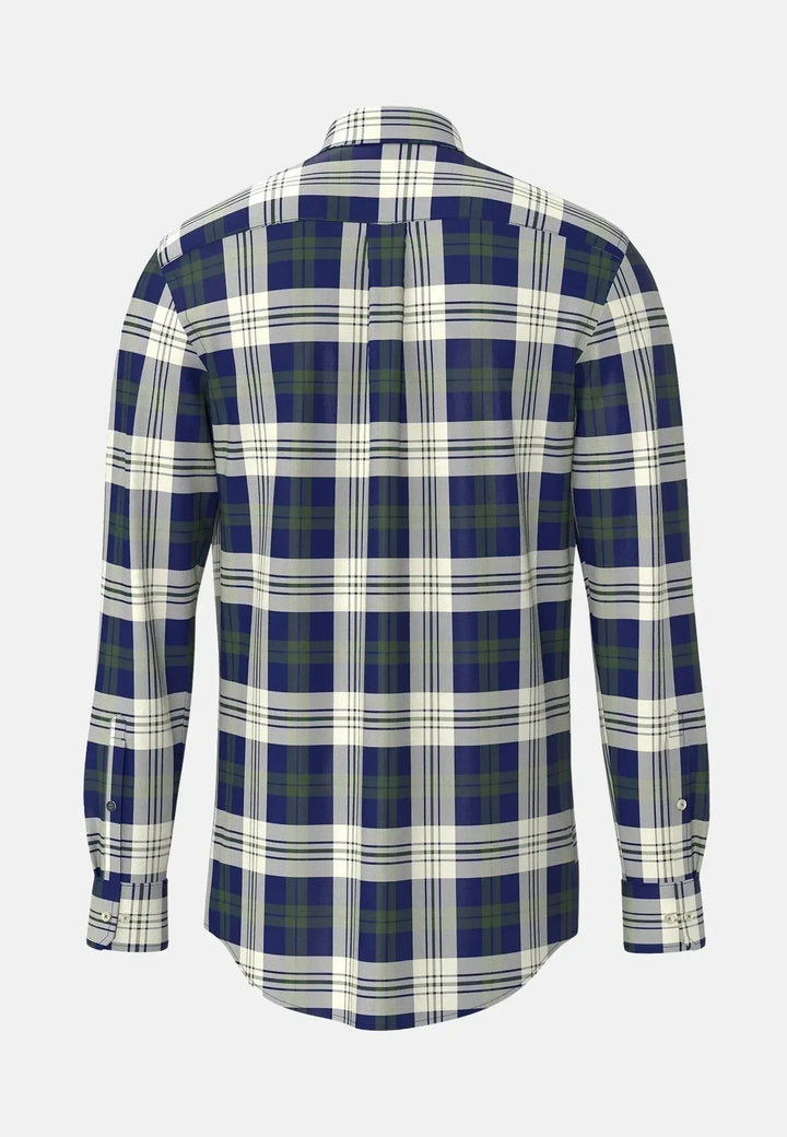 fynch-hatton-Washed Oxford Check Button Down Shirt Dark Leaf