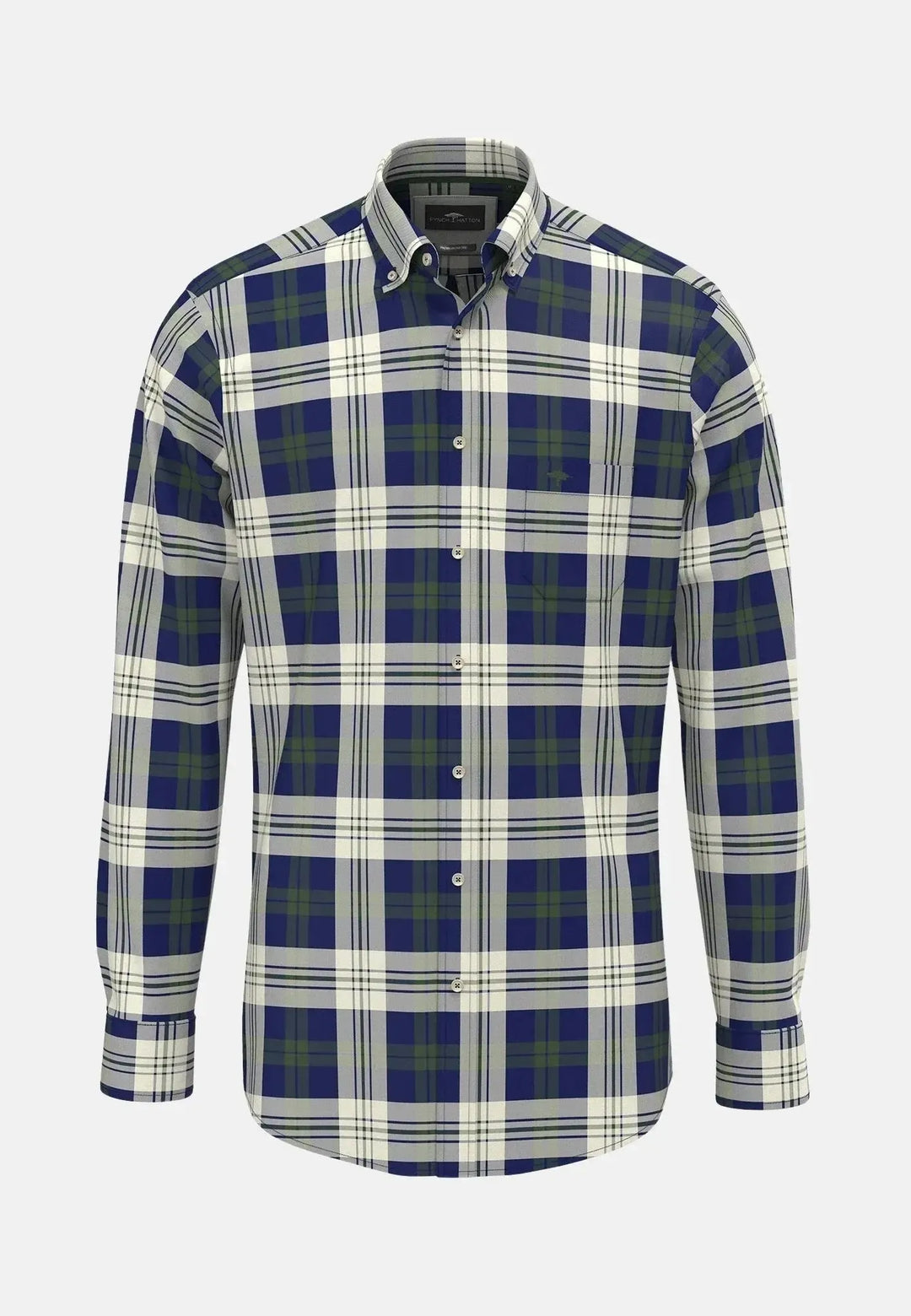 fynch-hatton-Washed Oxford Check Button Down Shirt Dark Leaf