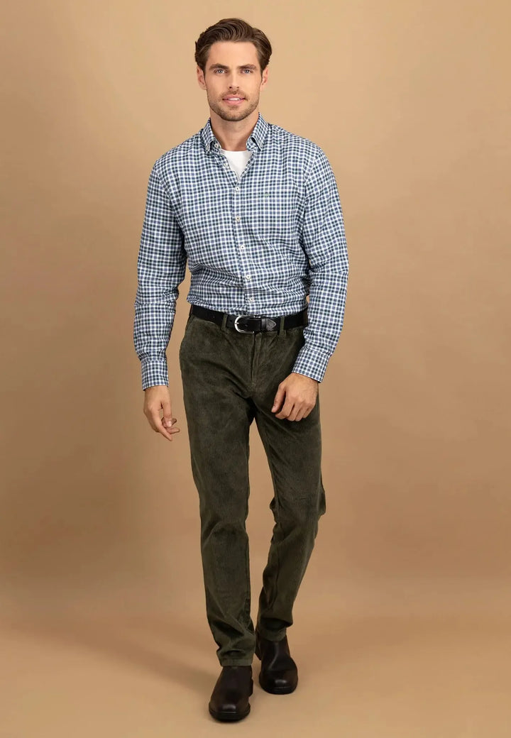 fynch-hatton-Washed Oxford Check Button Down Shirt Fern