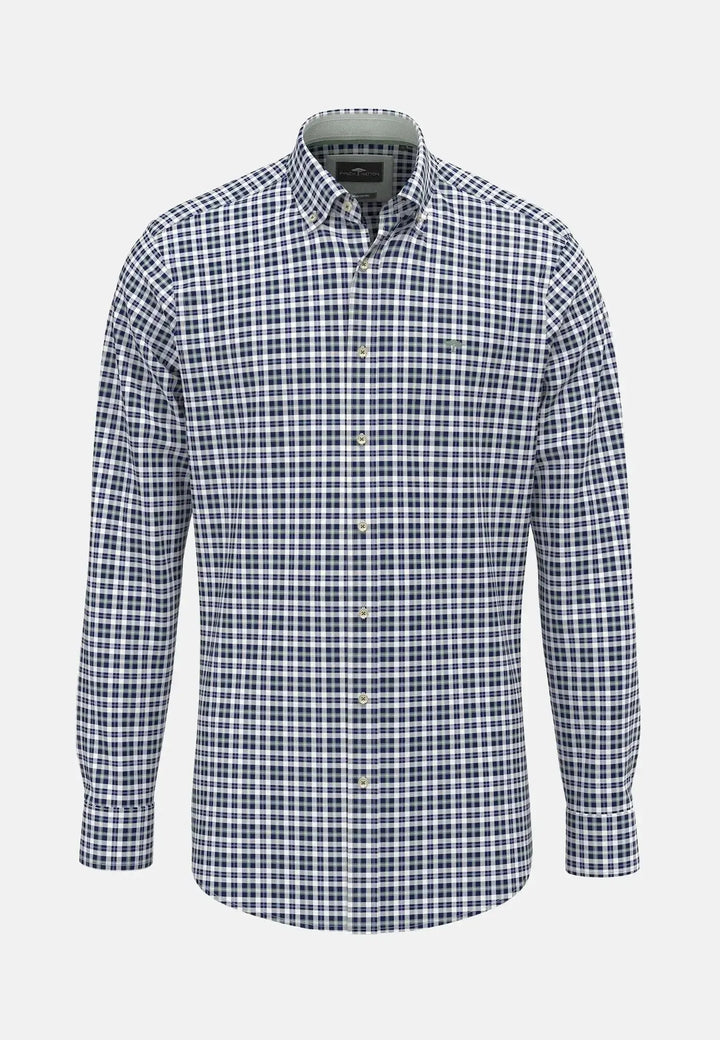 fynch-hatton-Washed Oxford Check Button Down Shirt Fern
