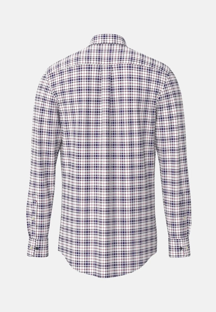 fynch-hatton-Washed Oxford Check Shirt Aubergine